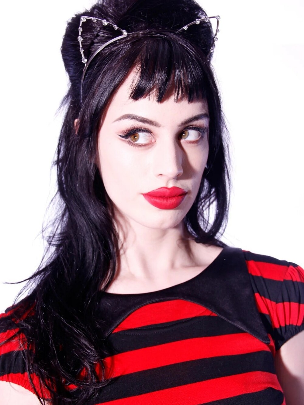 Red and Black Striped Women's Top - XS